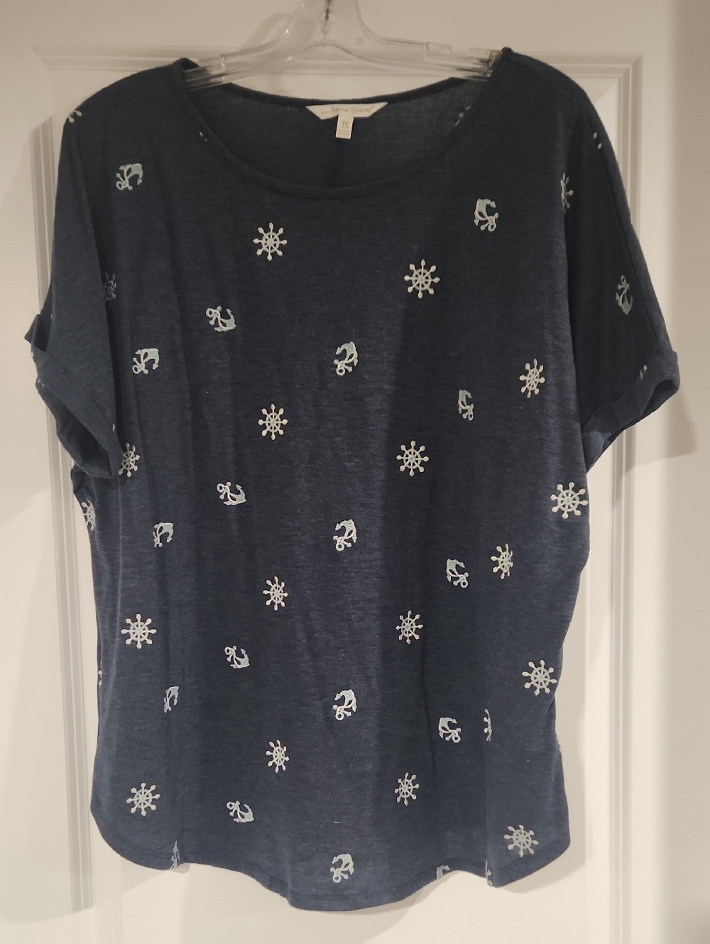 Navy Short Sleeve Tee with White Anchor & Wheel Embroidered Symbols